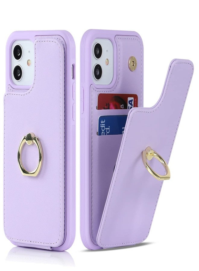 جراب Lipvina لهاتف iPhone 12/12 Pro مع حامل بطاقات، وحامل بطاقات ائتمان، وحامل حلقي، وغطاء قلاب مقاوم للصدمات، وجراب محفظة هاتف أنيق للنساء (6.1 بوصة، بنفسجي) - Image 1